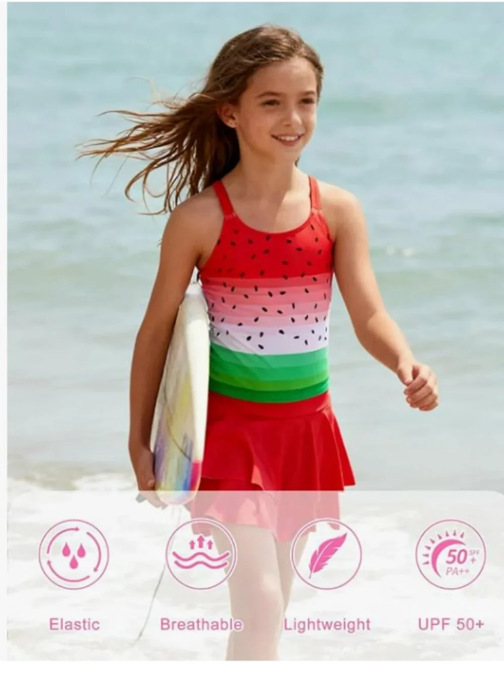Girls Watermelon Tankini Swimsuit Set Size 8Y Swim Skirt Bathing Suit
